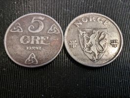 2x 5 Øre Norge Norwegen Münze Besatzung 1942