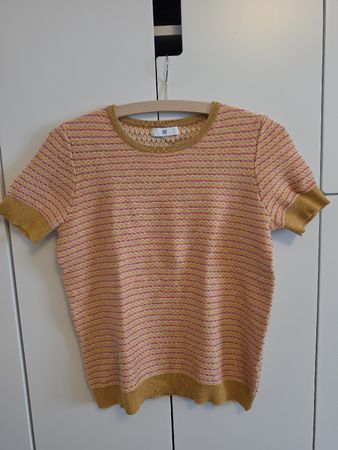 Damen Kurzarm Pullover, M, gold pink gestreift guter Zustand