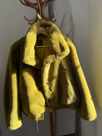 STEFANEL Bomber Jacket Faux Fur Pistachio Green S
