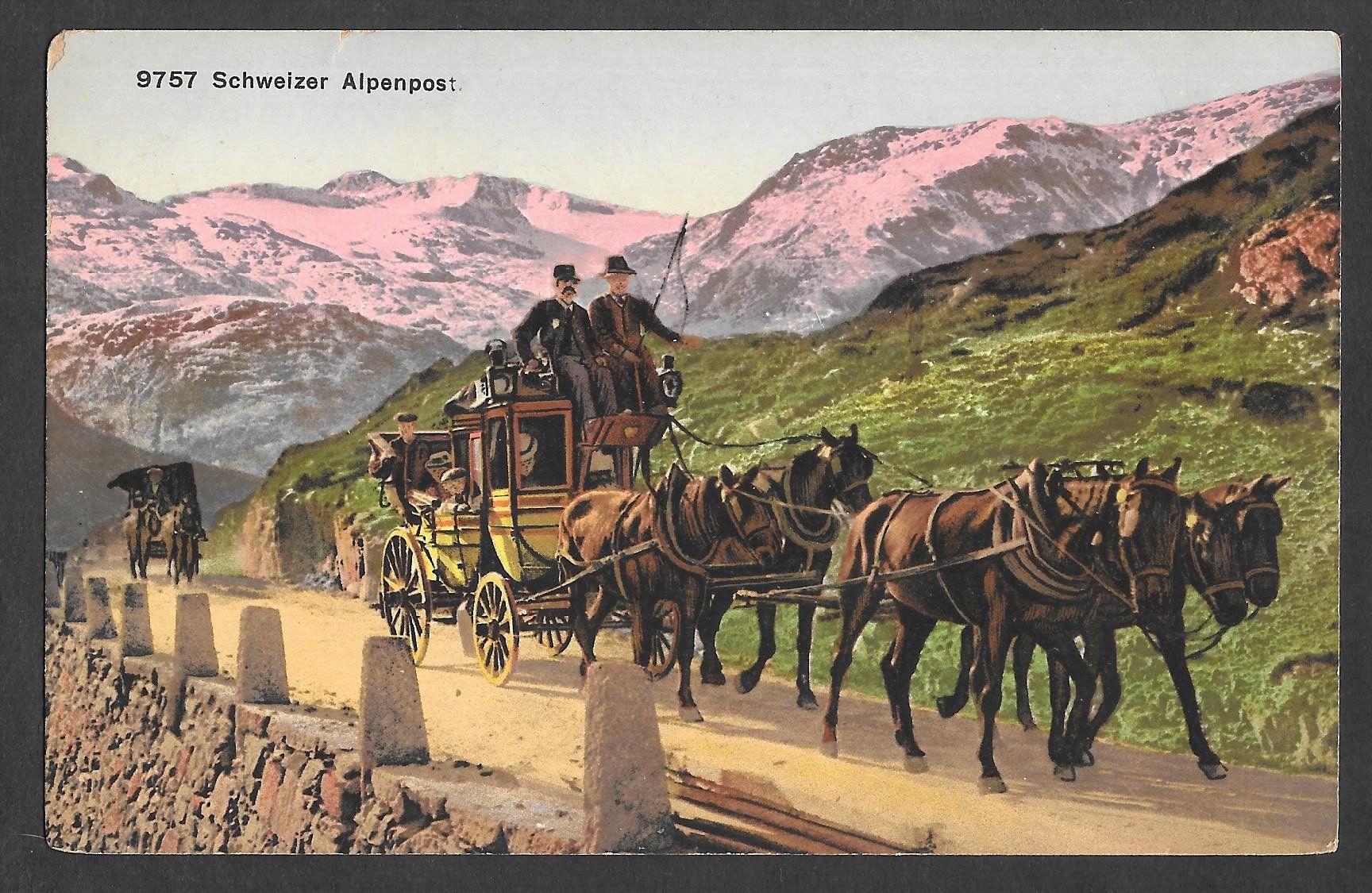 Ansichtskarten: Postkutsche Schweizer Alpenpost – Gebraucht aus Olten von clotaldi