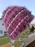 Flauschige Beanie lila Handgestrickt Weihnachtsgeschenk 🎄