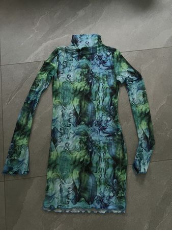 Vestito Shein collo alto manica lunga fantasia verde taglia 