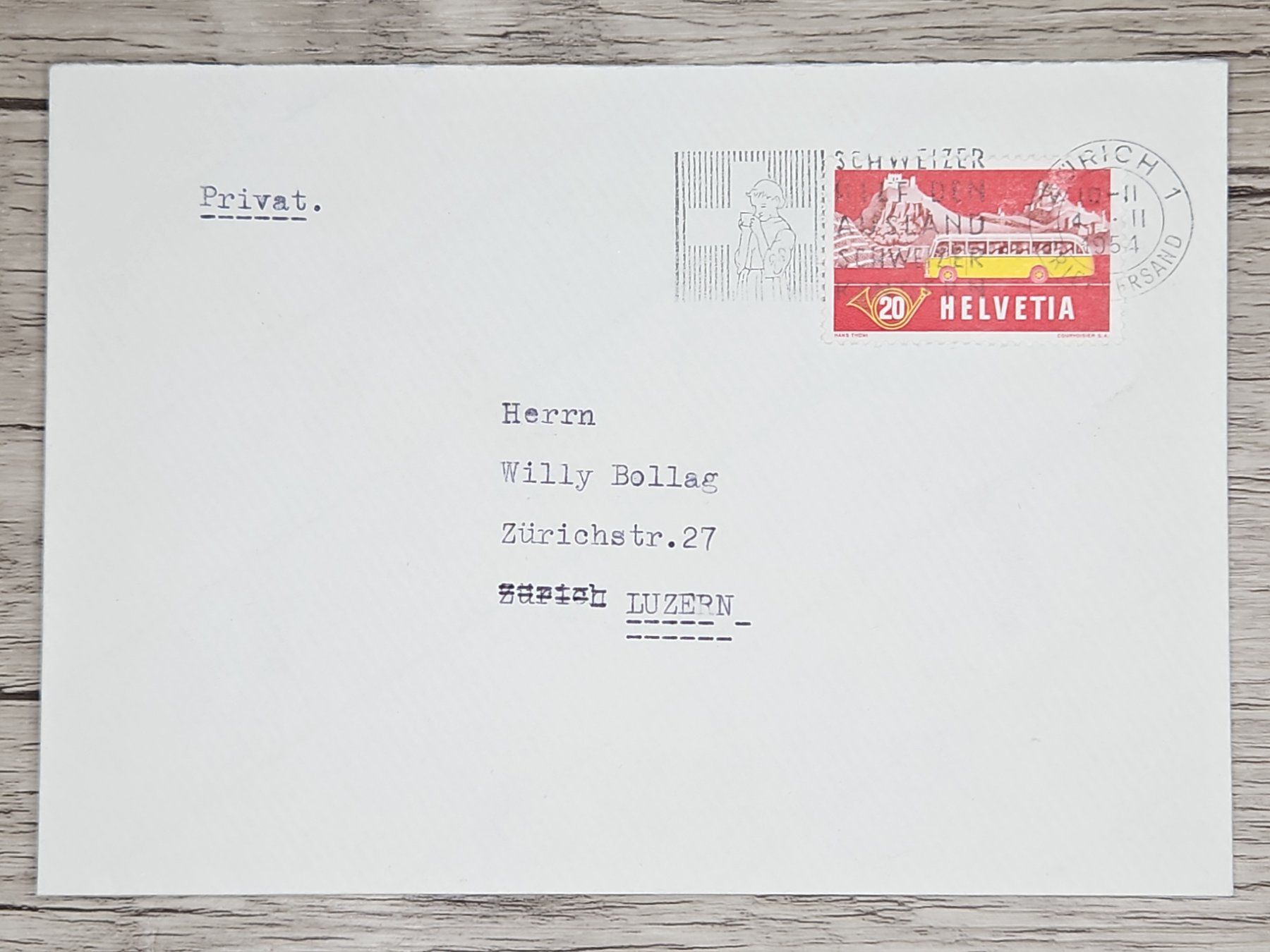 Tutti i francobolli: CL01 Enveloppe + Timbre Suisse 1954 – Usato da Cousset venduto da Patrick_Collections
