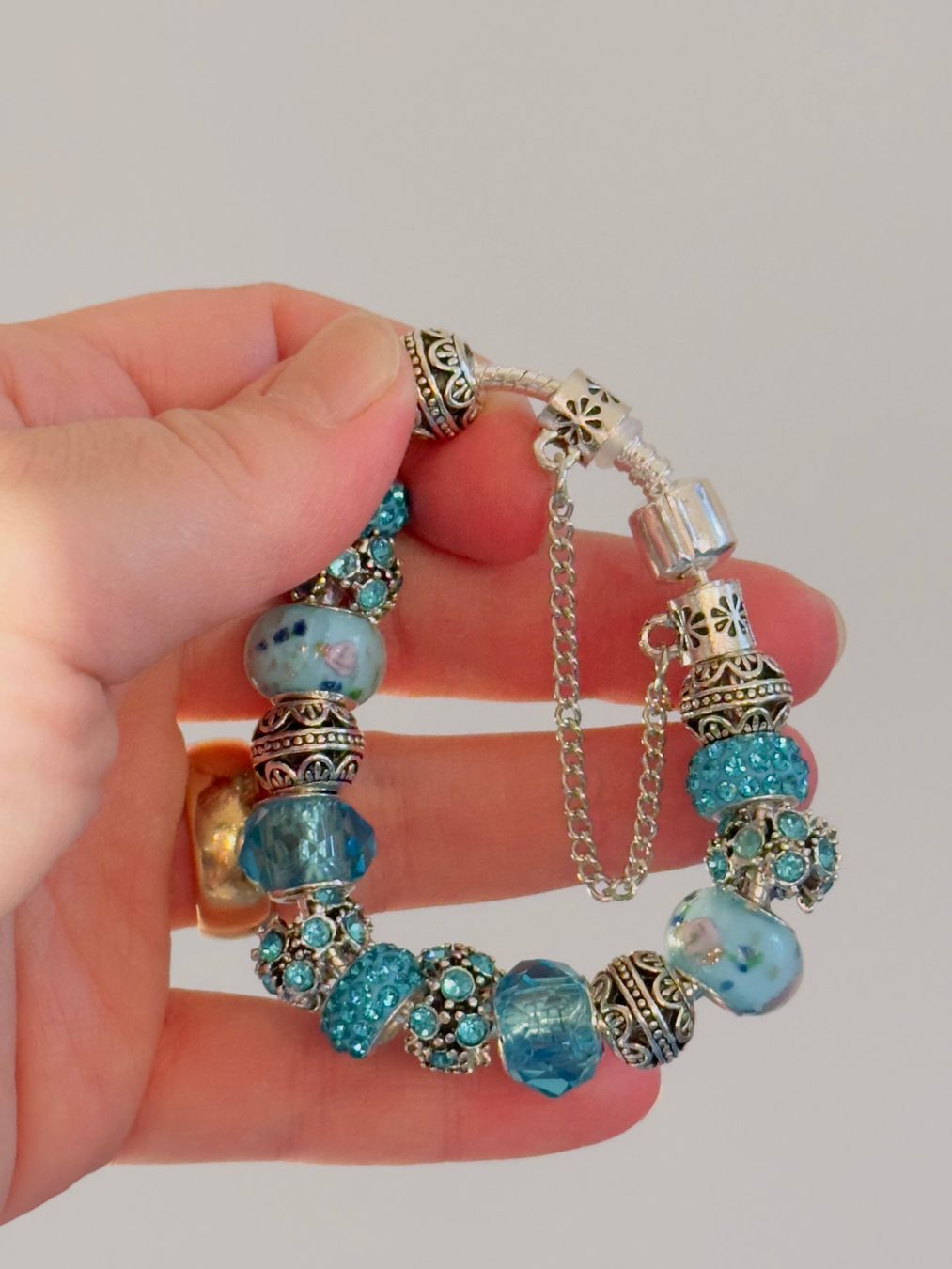 Bracciali & Braccialetti: Blue Rhinestone Beads Bracelet 18 sm – Nuovo e nell'imballaggio originale da Genève venduto da AWWA 8