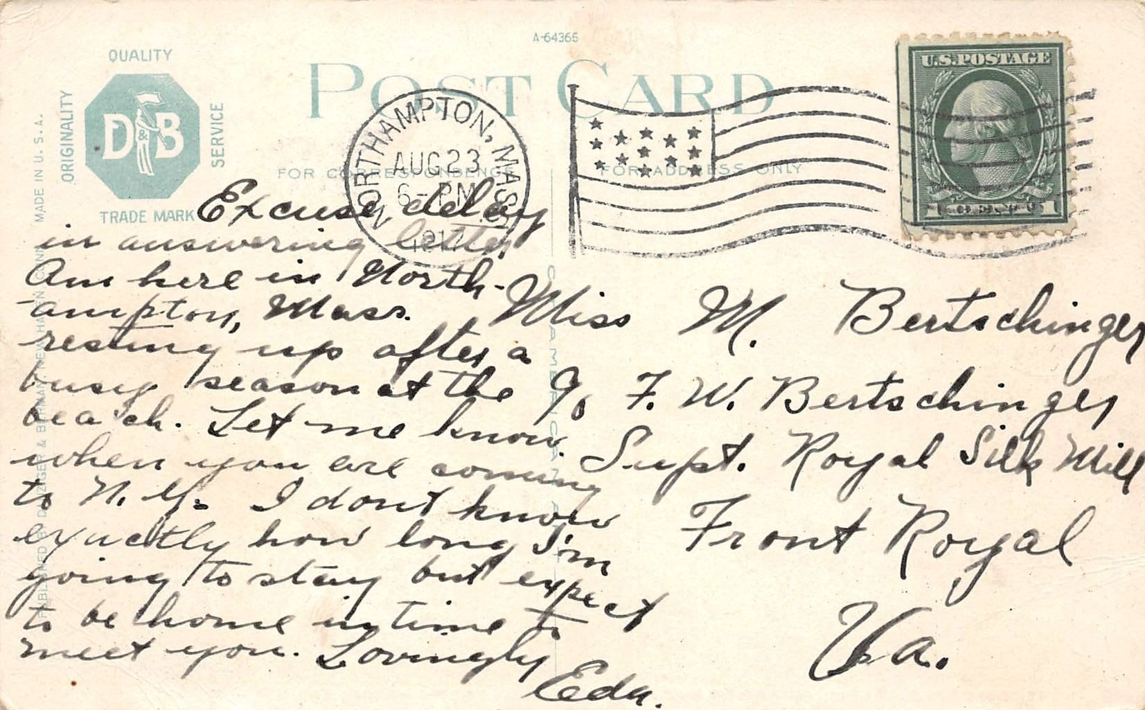 Cartoline postali: Northampton Mass., Horseshoe Bend, Connecticut River – Usato da Ottikon b.Kemptth. venduto da Neptun1974 1