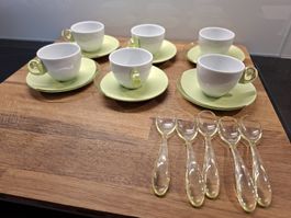 6er Set Espressotassen mit Untertassen und Löffeln, Guzzini