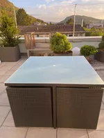 Rattan Gartensitzgruppe mit Glastisch schwarz gebrauchter