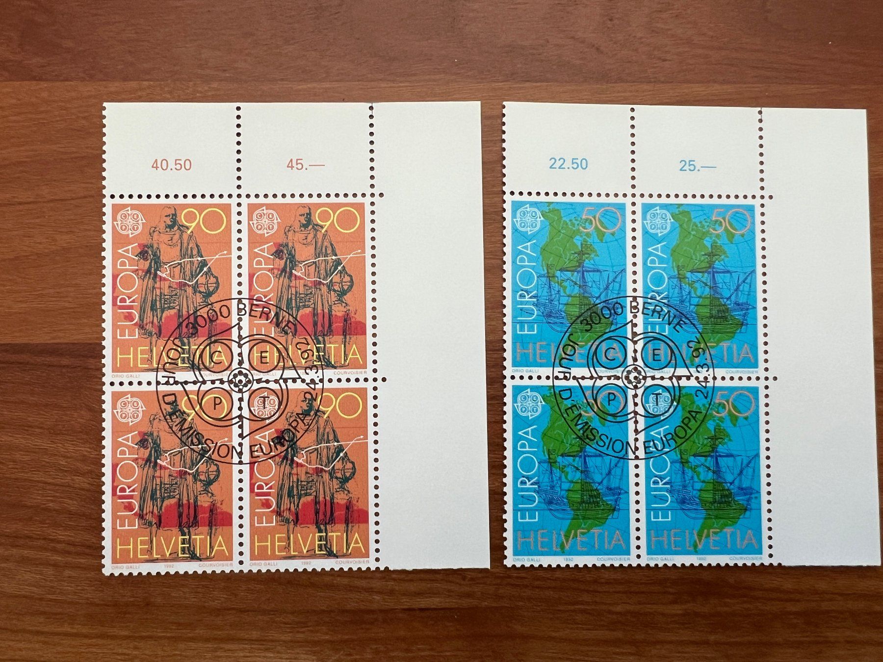 Alle Briefmarken: 1992 CH Erstag gest.Viererblock mit Tab  (K87) – Gebraucht aus Hinwil von Sidi4