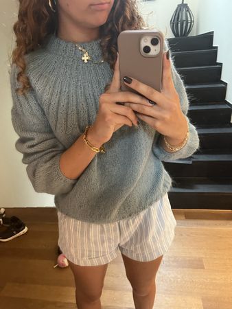 Handgestrickter Mohair Pullover Hellblau – Gr. S/M 