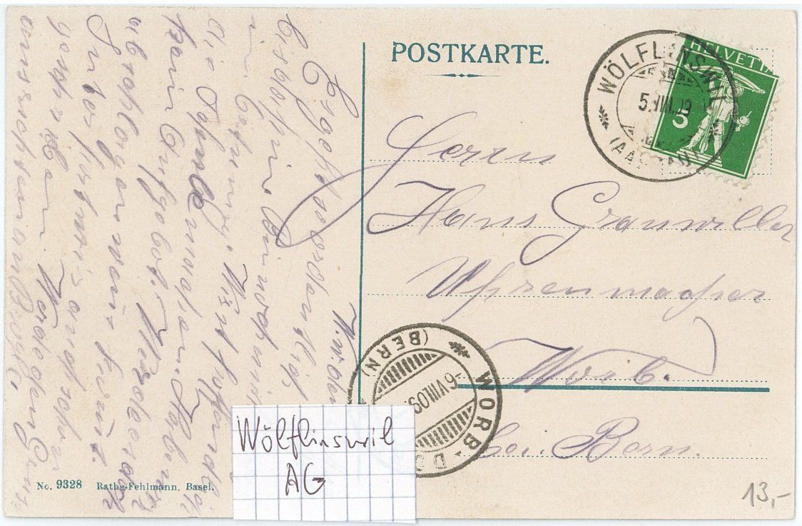 Cartoline postali: AG 298 Wölflinswil 1909 – Usato da Fribourg venduto da philafri 1