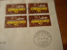 Briefsatz 100 Jahre Post 1949, 4erblocks, mittig o