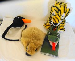 4 Handpuppen Tiger Pinguin Drache und Murmeltier