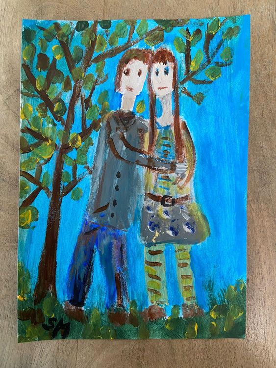 Kleines Original Art Brut Outsider Art Acryl Freundschaft Kaufen auf