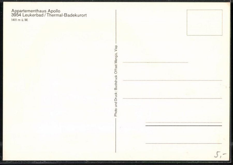 Cartoline postali: Leukerbad, Appartmenthaus Apollo, Oldtimer, um 1970 – Usato da Frauenfeld venduto da POML 1