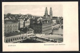 Zürich, Gemüsebrücke, Kirche und Rath