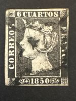 Timbre espagnol 6 Cuartos 1850 rare état moyen