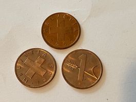 3 x 1 Rappen Helvetia Schweiz Jhg. 2x1995/1x2002