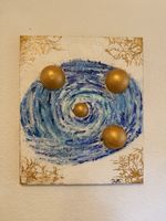 Abstraktes Bild mit Kugeln 3D Gold/Blau Leinwand ca 40x30cm