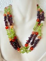 Unikat Statement-Collier Peridot, Granat & Karneol - Silber
