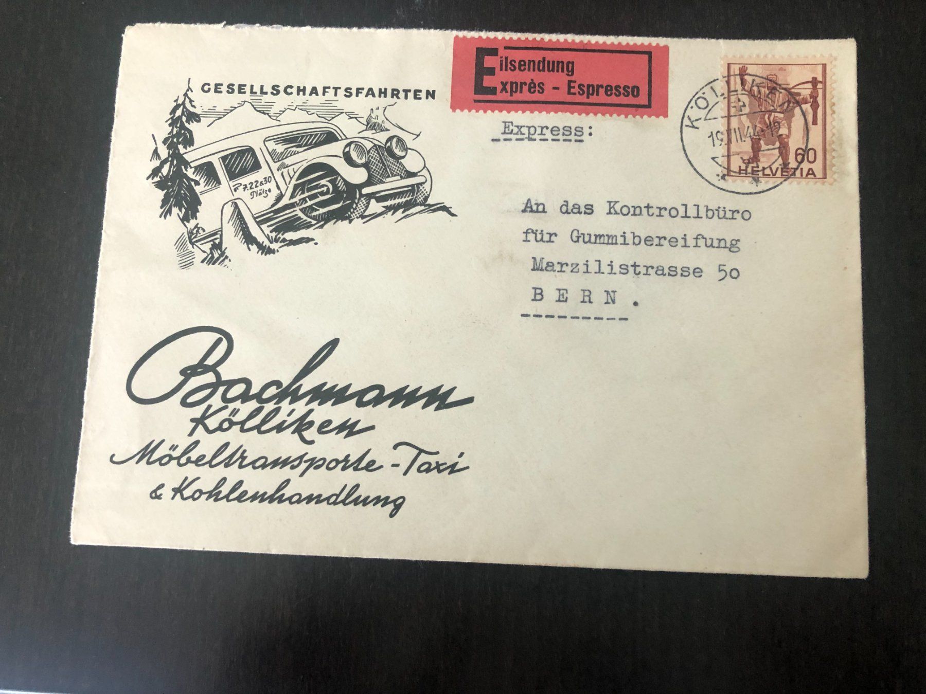 Tutti i francobolli: Werbecouvert Bachmann Kölliken Express 1944 Telegraph – Usato da Pfäffikon ZH venduto da Waltoversand