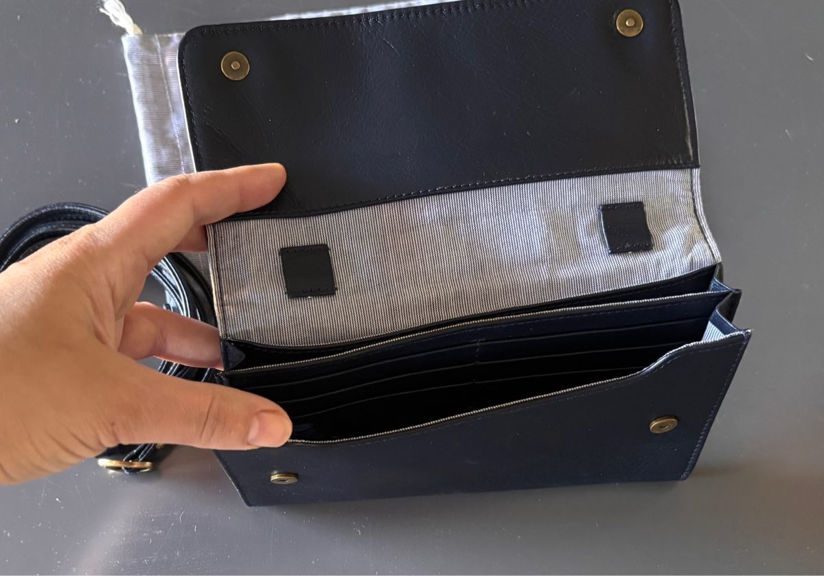 Portamonete: Lost & Found Leather Crossbody Wallet - Blue – Usato da Zürich venduto da O.Bond 2