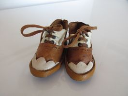 1 Paar Puppenschuhe, restauriert, Schuhe Leder, 7.5 x 3 cm