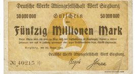 Siegburg Deutsche Werke AG 50 Mil.Mark 20.08.1923 SS+-SS++