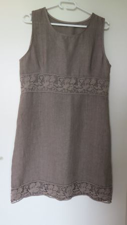 Midi Sommerkleid mit Spitzen 100% Leinen Gr. L