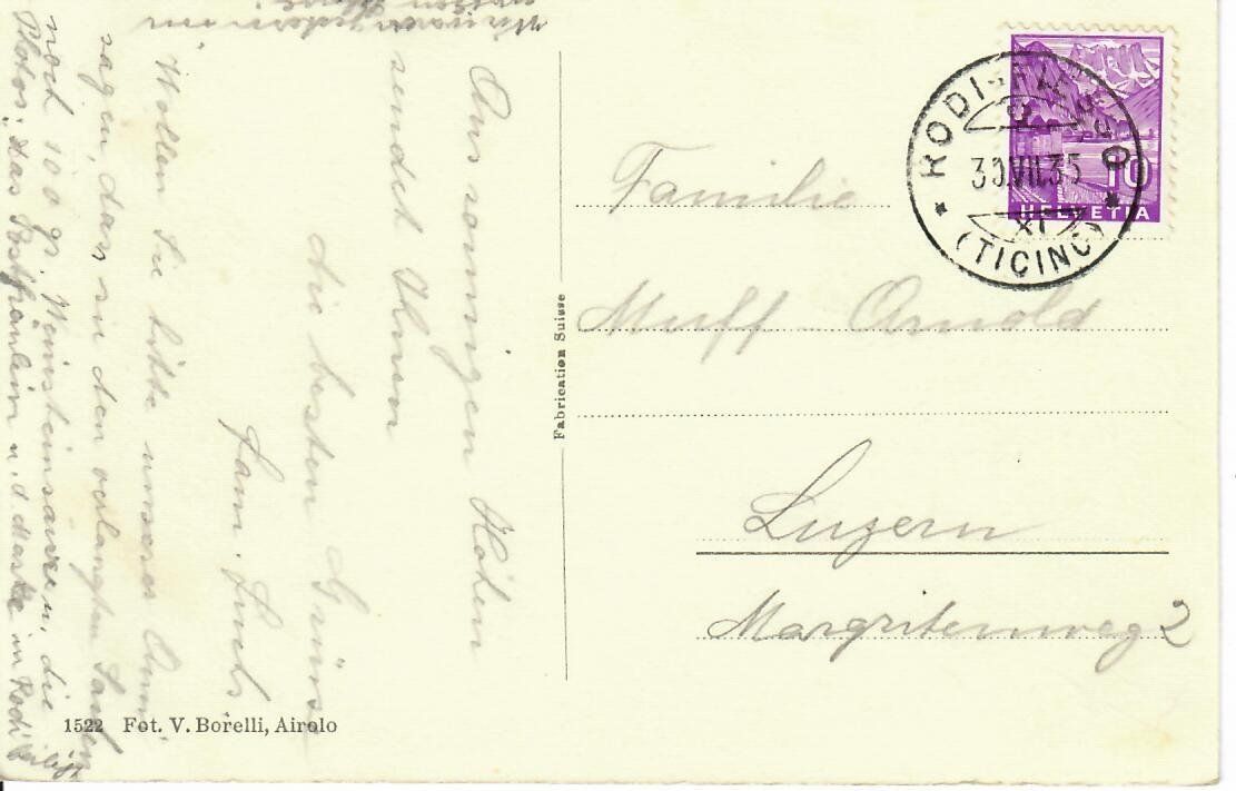 Ansichtskarten: Leventina  1935 – Gebraucht aus Hochdorf von Ziegel-16 1