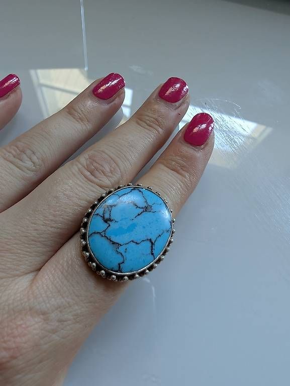 Anelli: Ring Silber mit grossem hellblauem Stein – Usato da Konolfingen venduto da Honey870 3