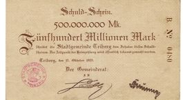Triberg 500 Mil.Mark Stempel rot+2U-Schriften 15.10.1923 VZ+