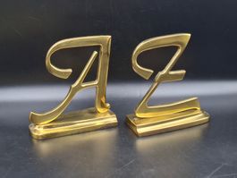 Buchstützen Messing Alphabet-Motiv A–Z Bibliotheksdekoration
