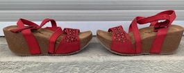 Superbes sandales compensées BIONATURA en cuir rouge n.36