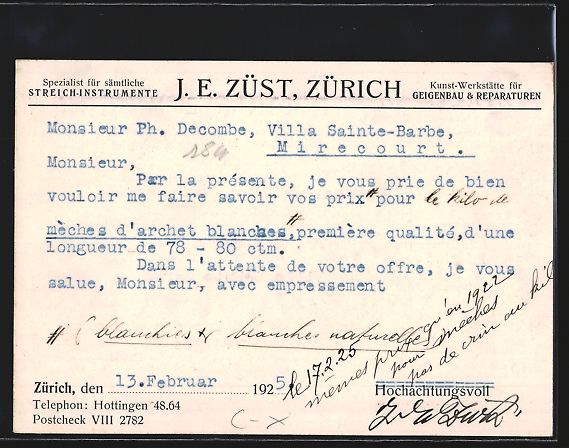 Cartoline postali: Zürich, J. E. Züst, Theaterstrasse 16, – Usato da Berlin venduto da bartko-reher 1
