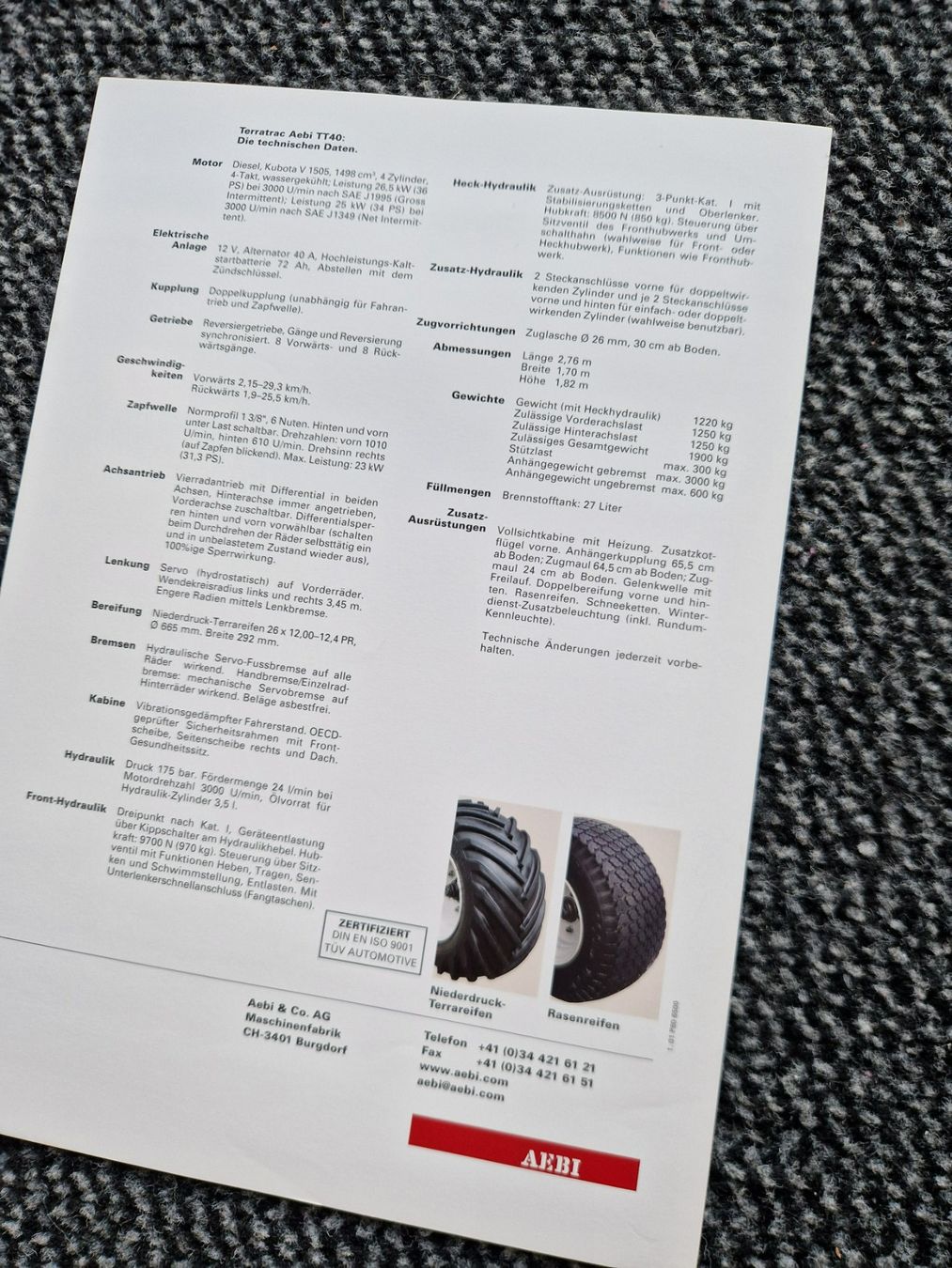 Aebi Trattori: Original Prospekt Aebi Terratrac TT40 – Usato da Dürnten venduto da Bachtel84 1