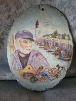 Marin-pêcheur breton, peinture sur ardoise originale!