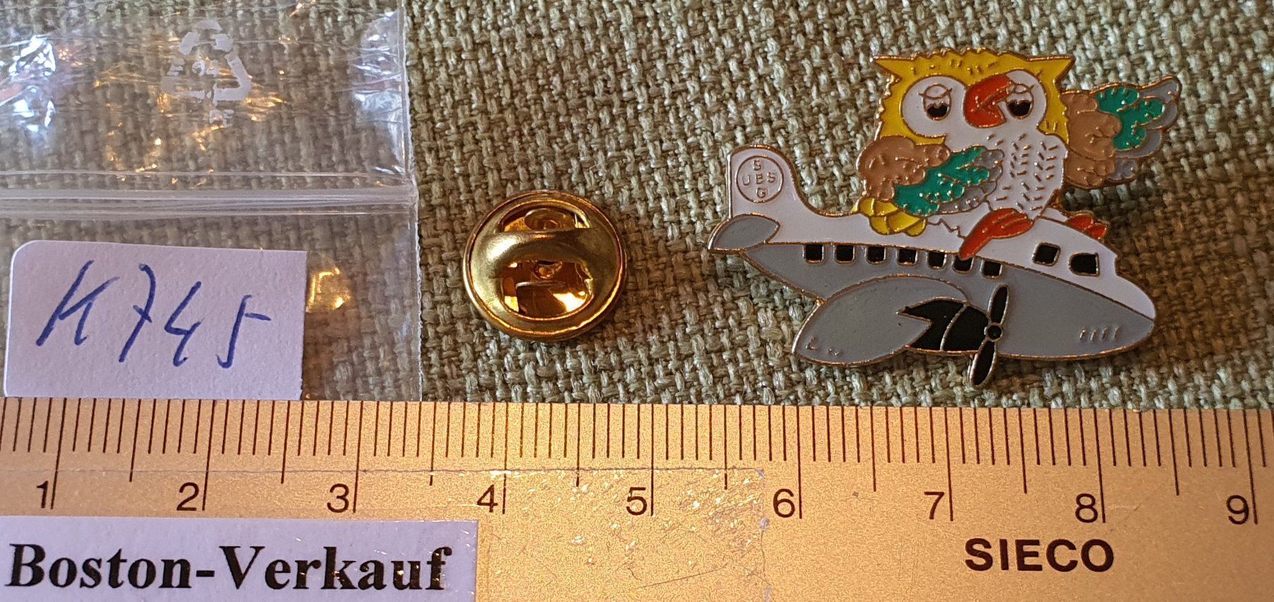 Placchette & Badge: K745 - Pin UBS SBG Eule auf Flugzeug – Usato da Reinach BL venduto da Boston-Verkauf 2