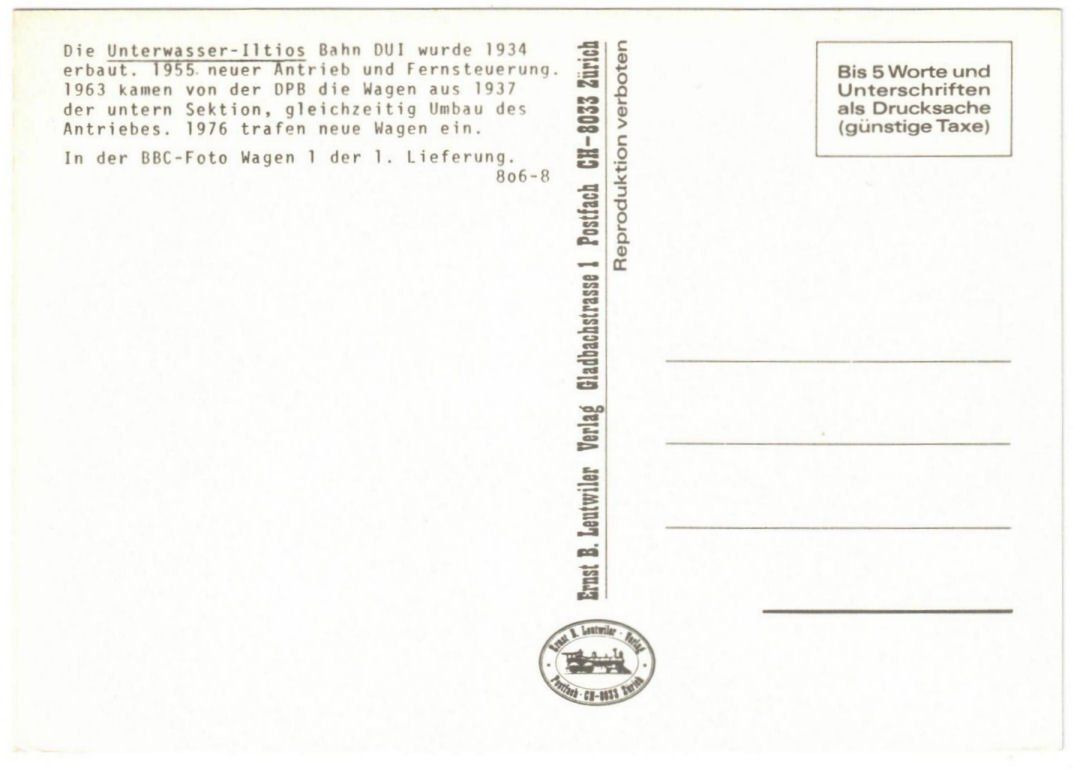 Cartoline postali: Unterwasser - Standseilbahn Iltios – Usato da Binningen venduto da Mountainrider 1