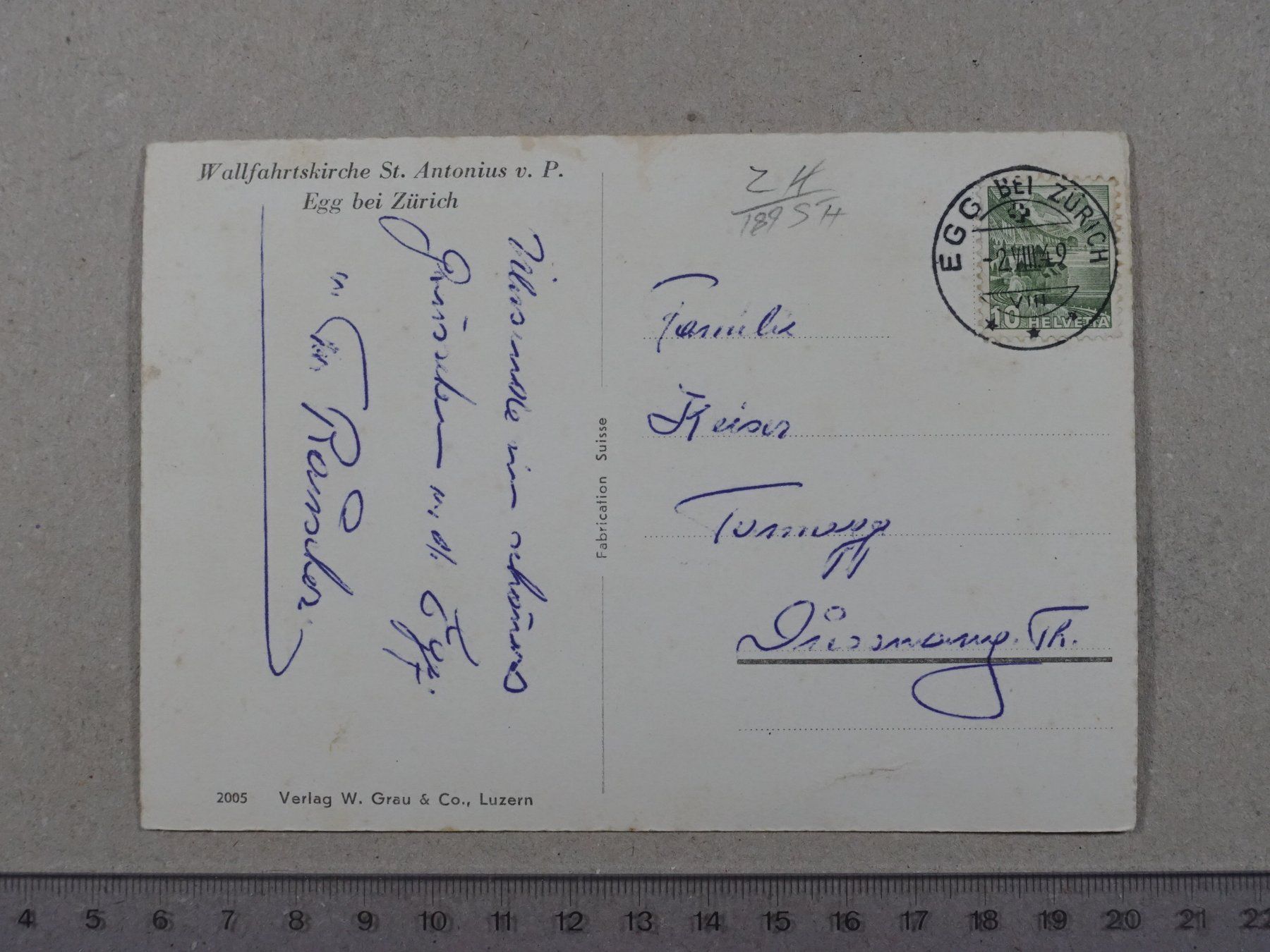 Cartes postales: Egg bei Zürich, Wallfahrtskirche St. Antonius, 1949 – D'occasion à Lenzburg par fh1 1