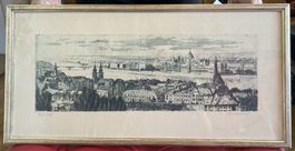 Originale Radierung von Budapest mit Weissgoldrahmen