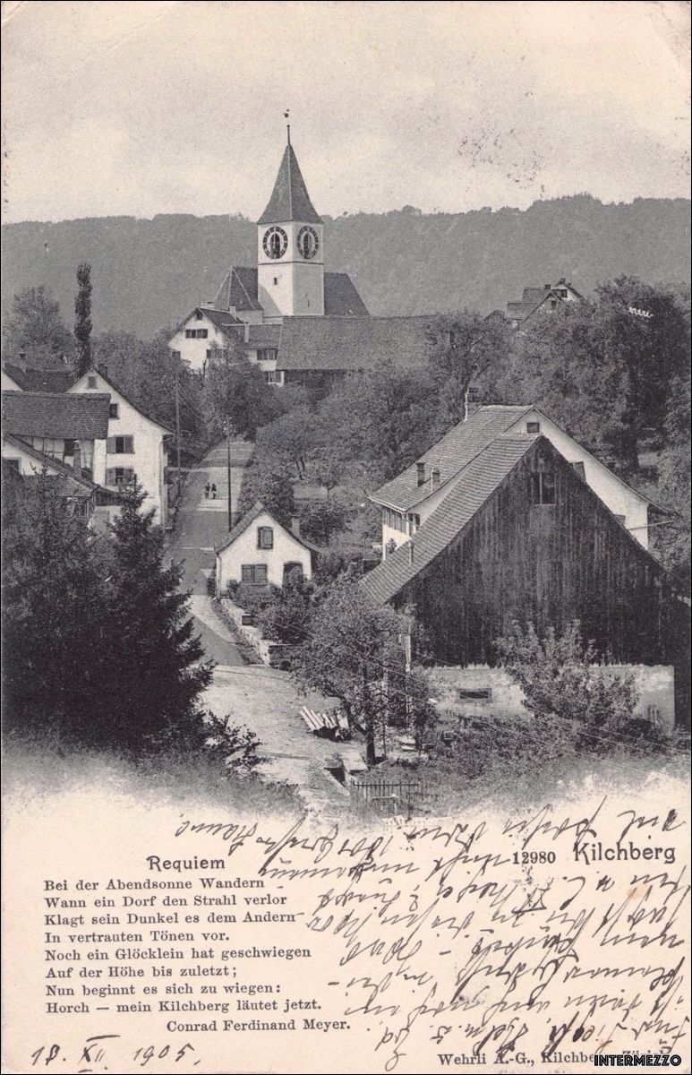 Cartoline postali: Kilchberg ZH // 1905 // Dorf Kirche – Usato da Basel venduto da intermezzo12