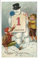 Prosit Neujahr - Schneemann  Kalender tolle Präge-Litho 1907