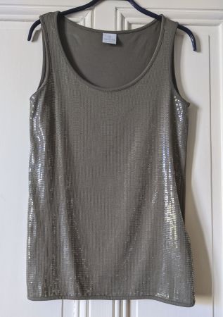 MADELEINE : Top à paillettes gris-vert 36, neuf !
