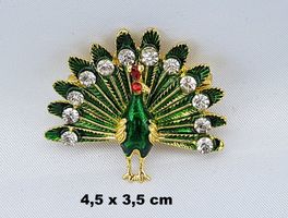 Brosche - PFAU mit Glitzersteinen - 4,5x3,5cm - Neu