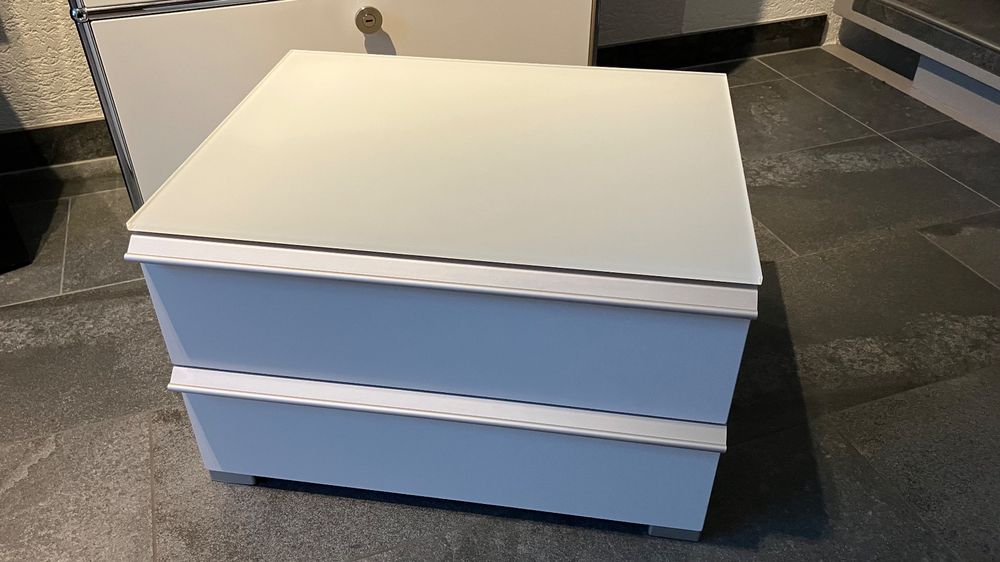 Linio-Home Nachttisch Mit 2 Schubladen – Weiß, 48,3x39,9x72,4 Cm | Kleiner Beistelltisch Für Schlafzimmer | Mit Offenem Regal & Aufbewahrung