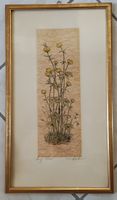 Blumenbild - echt Altgoldrahmen, japanisches Reisfaserpapier