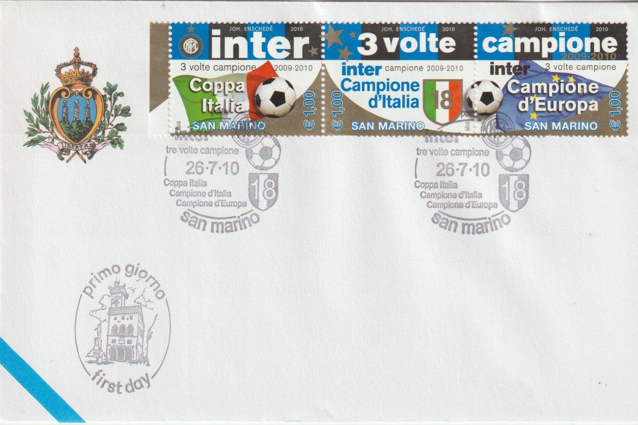 Alle Briefmarken: Inter Milan  champion envelope San Marino – Gebraucht aus Crans-Montana von kira56
