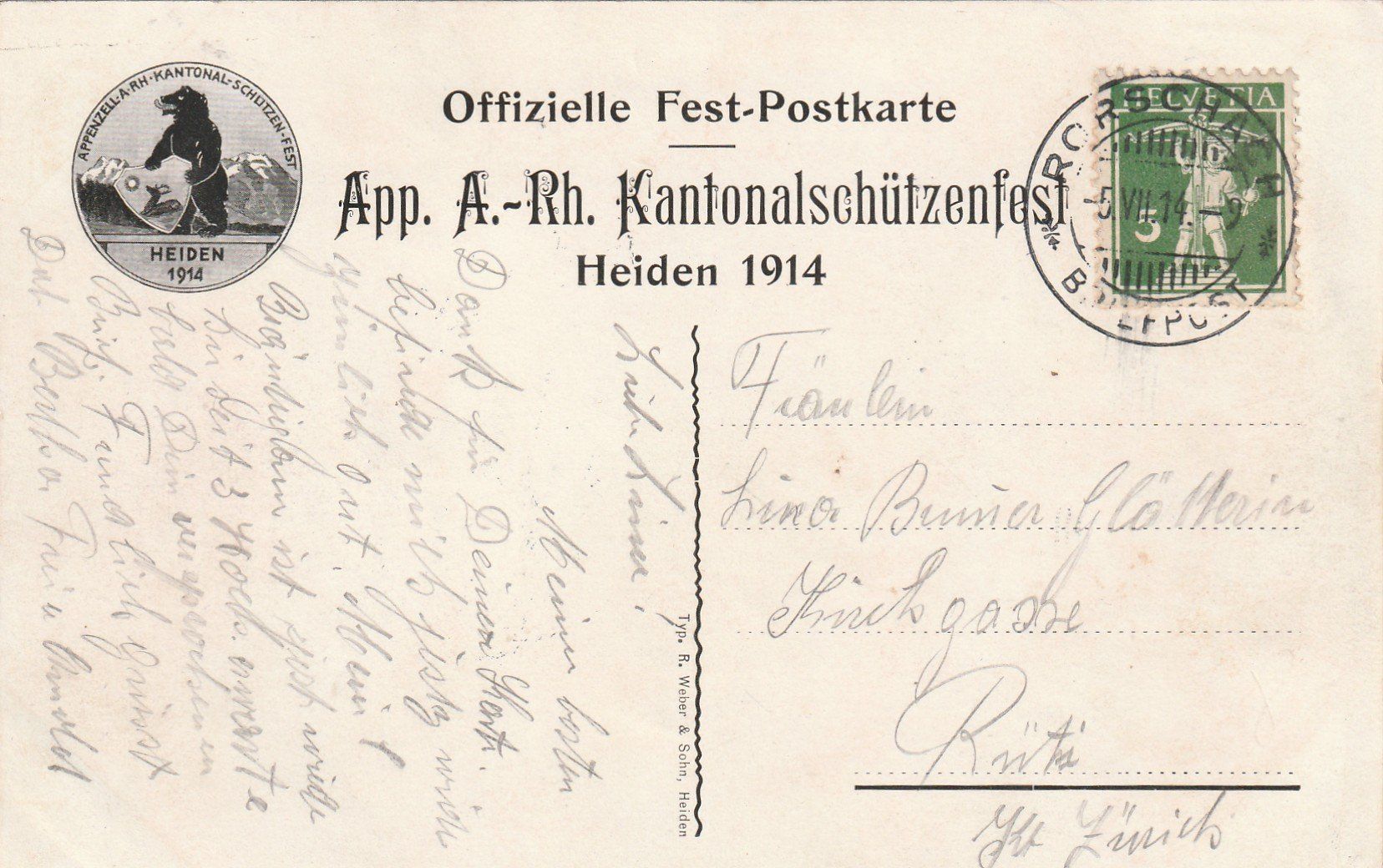 Ansichtskarten: Heiden Kant. Schützenfest 1914 – Gebraucht aus Rorschacherberg von fratovi2