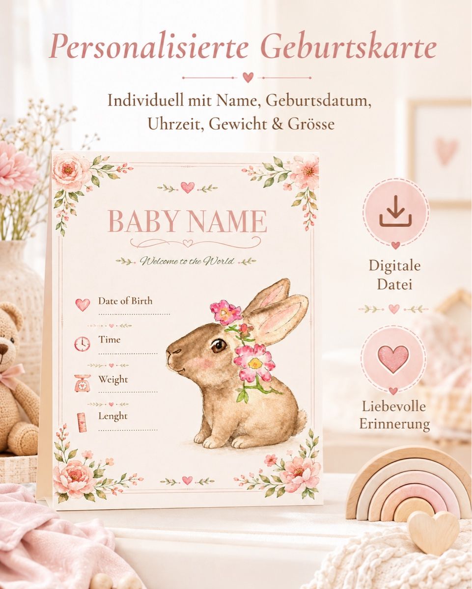 Karten: Personalisierte Geburtskarte mit Hase – Custom Design – Neu (gemäss Beschreibung) aus Zürich von ei_8006