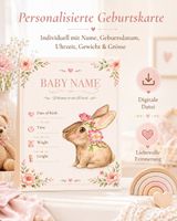 Personalisierte Geburtskarte mit Hase – Custom Design